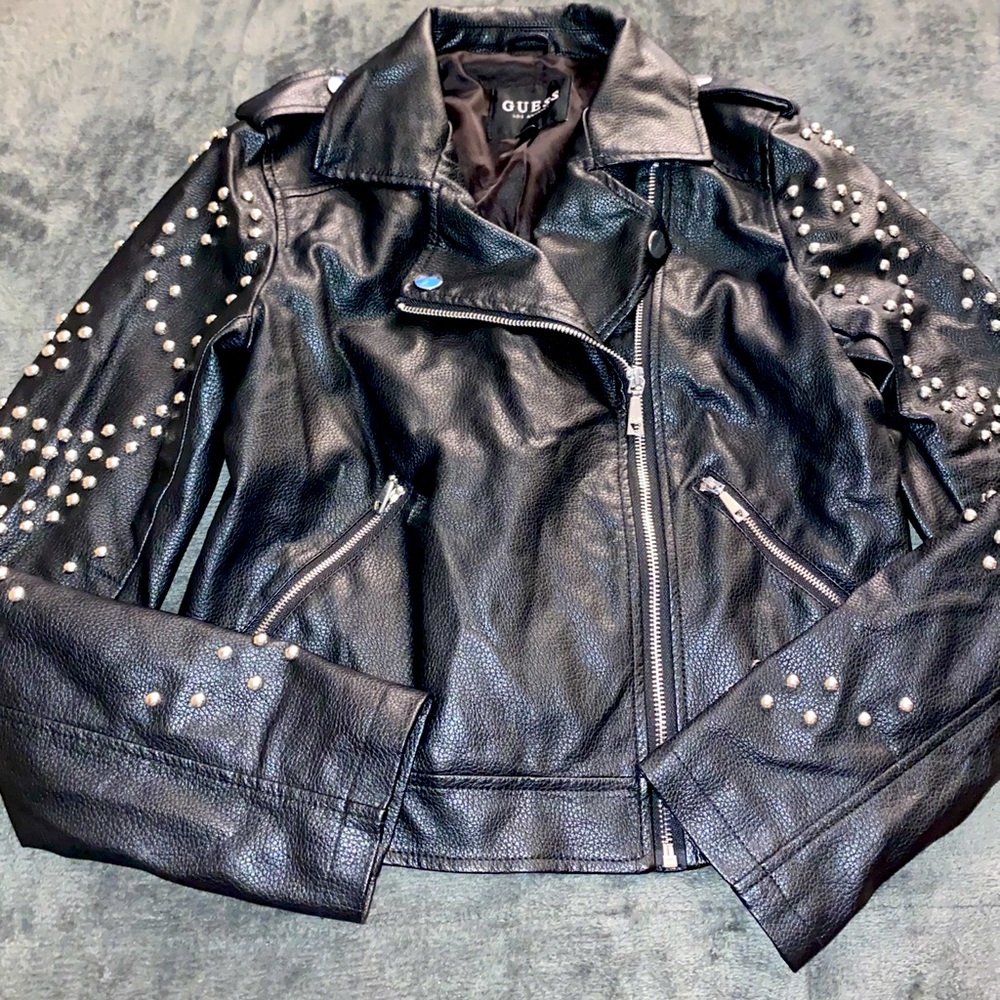 GUESS Studded Faux Leather Moto Jacket